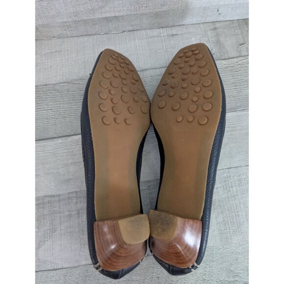 Eddie Bauer Womens Black Leather Loafer Heels With Bow Detail Size 8.5 - Picture 6 of 7